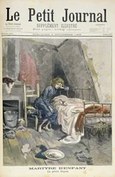 Page de titre représentant le martyre des enfants, le petit Guyon, illustration du supplément illustré de Le Petit Journal, 4 septembre 1898